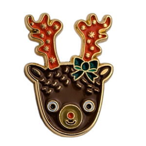 Christmas Holiday Rudolf Reindeer With Bow Enamel Hat Lapel Pin Brooch